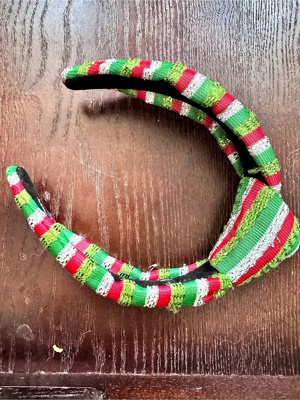 Brianna Cannon Christmas Striped Padded Headband in Green & Red EUC